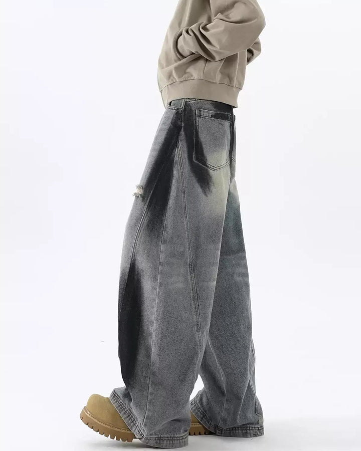 Patchwork Distressed Baggy Jeans