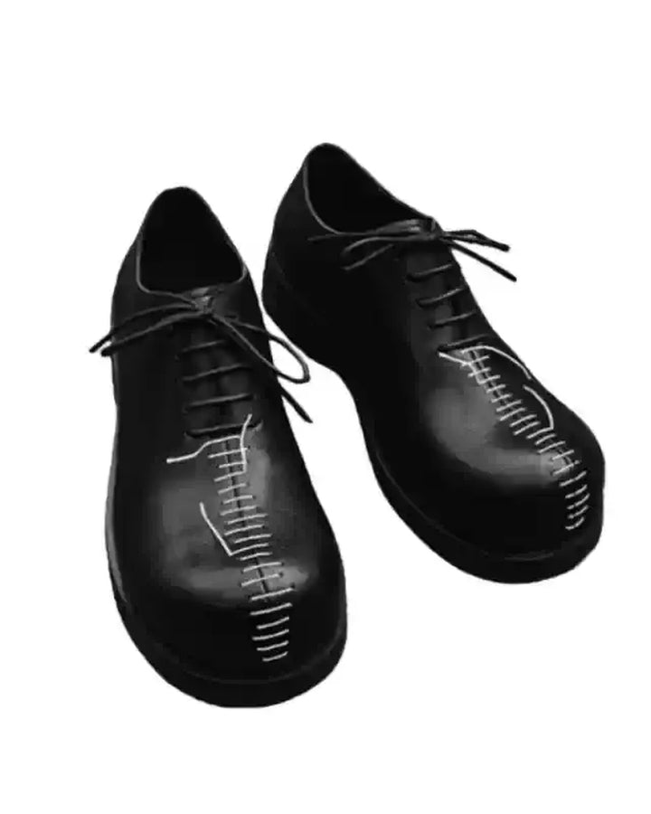 Front view of Black Leather Gothic Chunky Heel Shoes