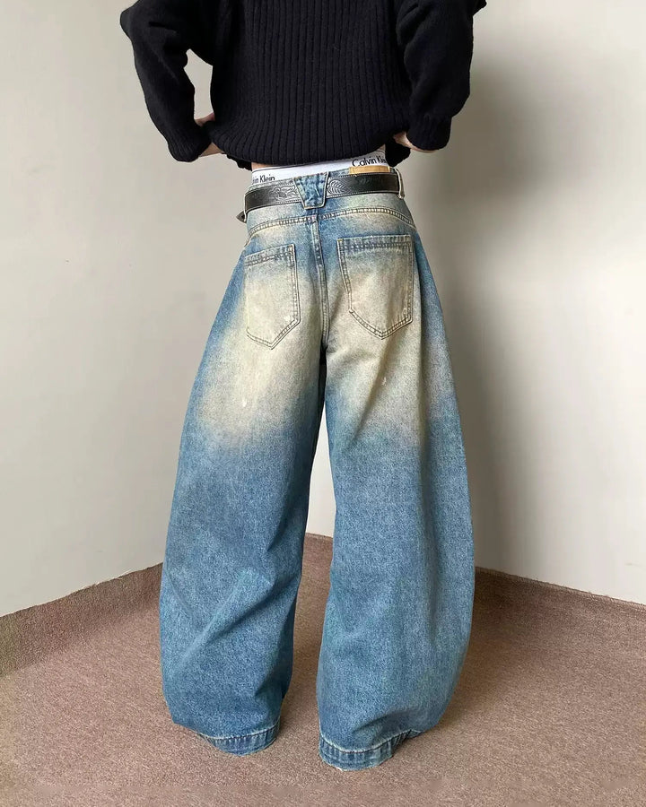 Oil Stained Distressed Baggy Jeans