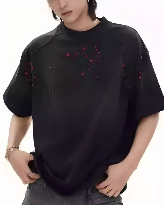 STEP BLOCK MT522 Men's Black Splatter Print Oversized Streetwear tshirt