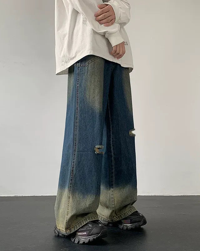 Front view of Vintage Distressed Wide Leg Jeans