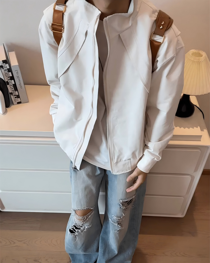 STEP BLOCK ST038 Minimalist Stand Collar Oversized Bomber Jacket