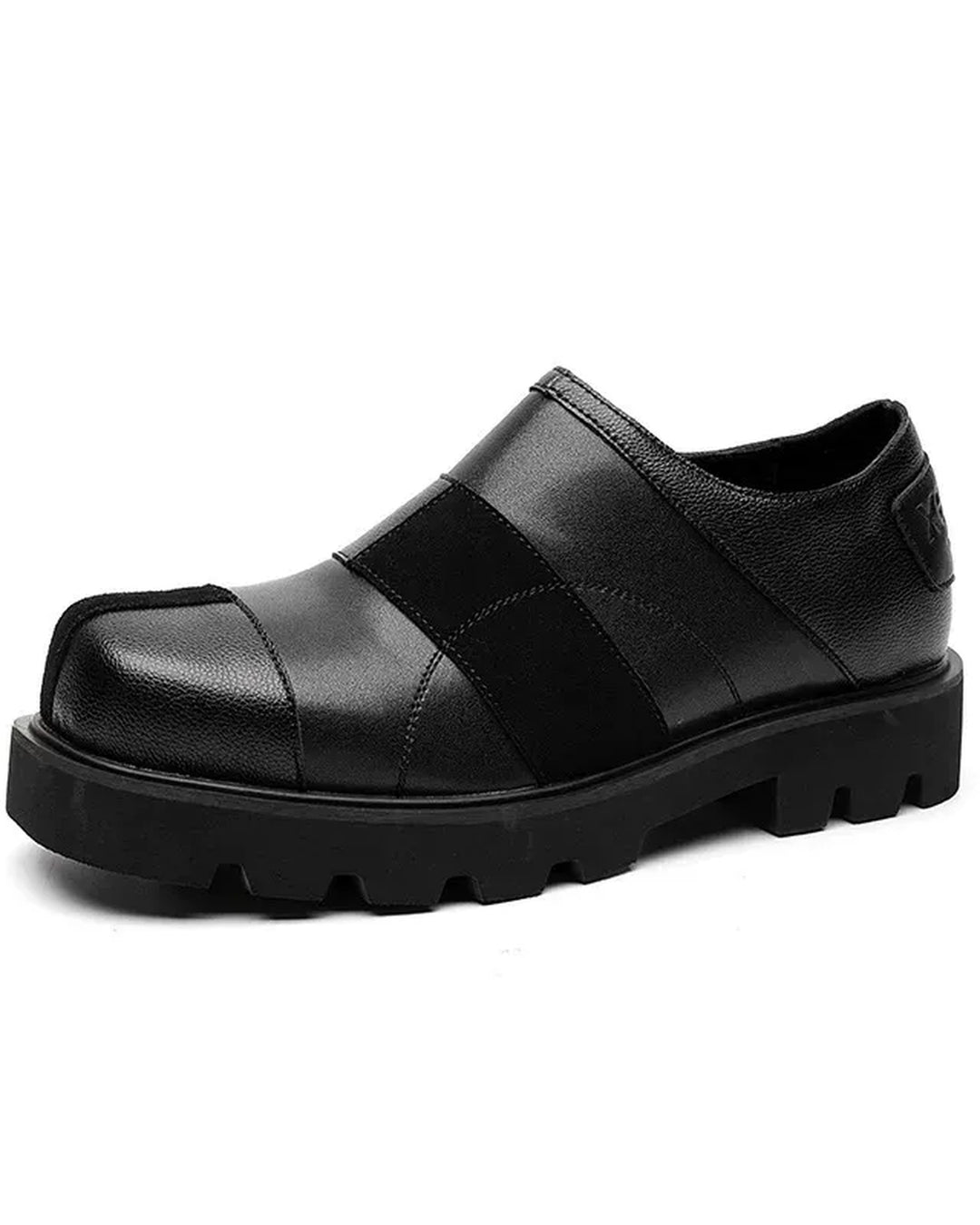 Front view of Black Leather Chunky Platform Loafers Shoes