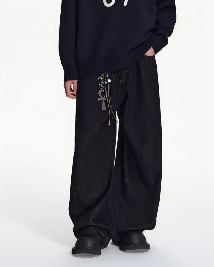 STEP BLOCK MT022 Wide-Leg Raw Denim Jeans