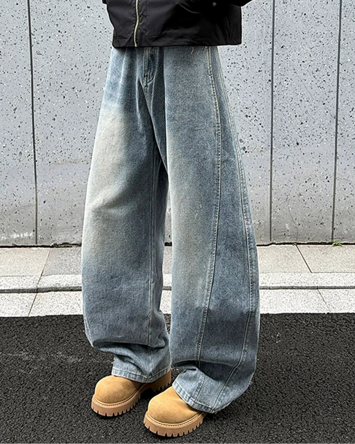 Side view of Grey Distressed Baggy Flare Jeans
