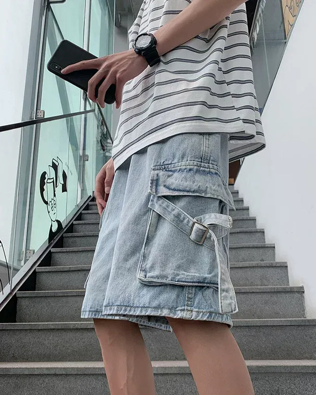 Additional product image of Drawstring Waist Cargo Denim Shorts