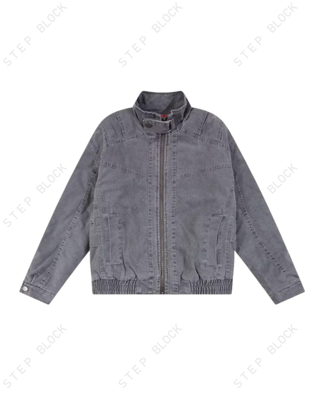 STEP BLOCK ST035 Washed Distressed Oversized Bomber Jacket