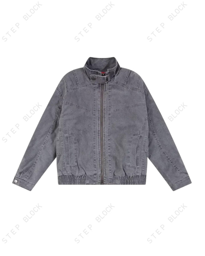 STEP BLOCK ST035 Washed Distressed Oversized Bomber Jacket