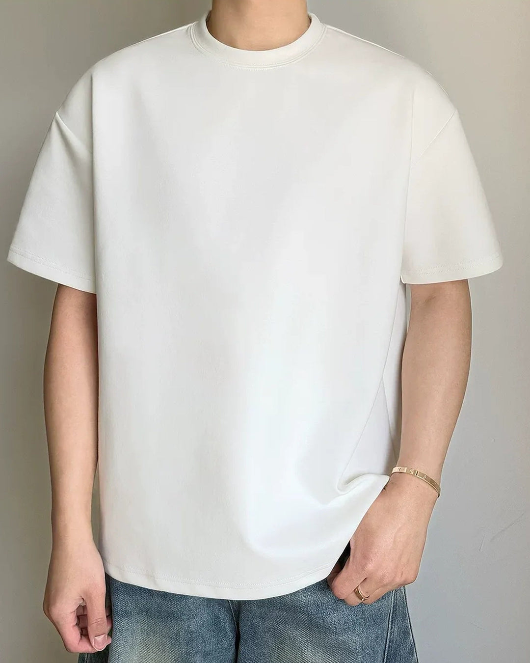 Lifestyle styling view of Slim Fit / Relaxed Fit 2-pack Basic Crew Neck Long Sleeve T-Shirt
