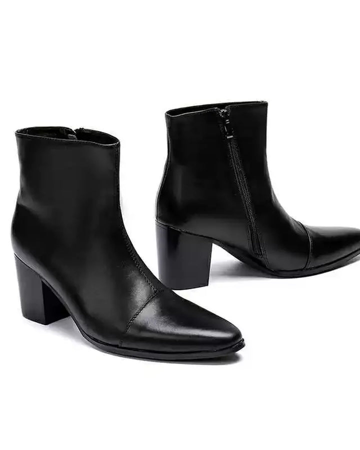 BRYNOR Black Leather Gothic Chunky Heel Shoes footwear product photo