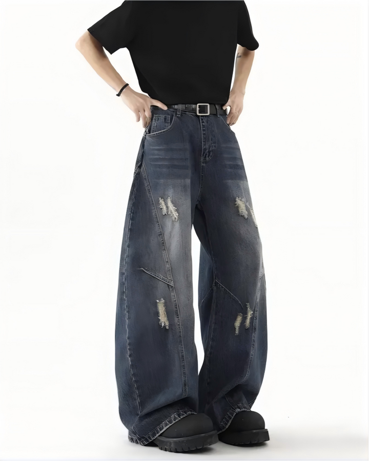 STEP BLOCK MT055 vintage washed distressed baggy jeans