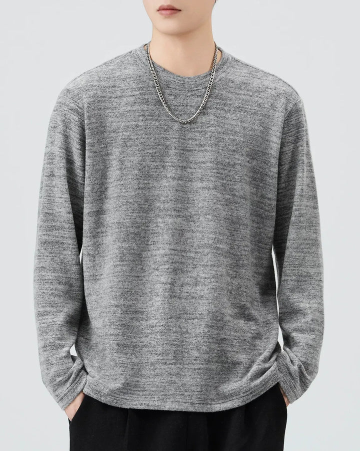 Front view of Washed Crew Neck Long Sleeve T-Shirt