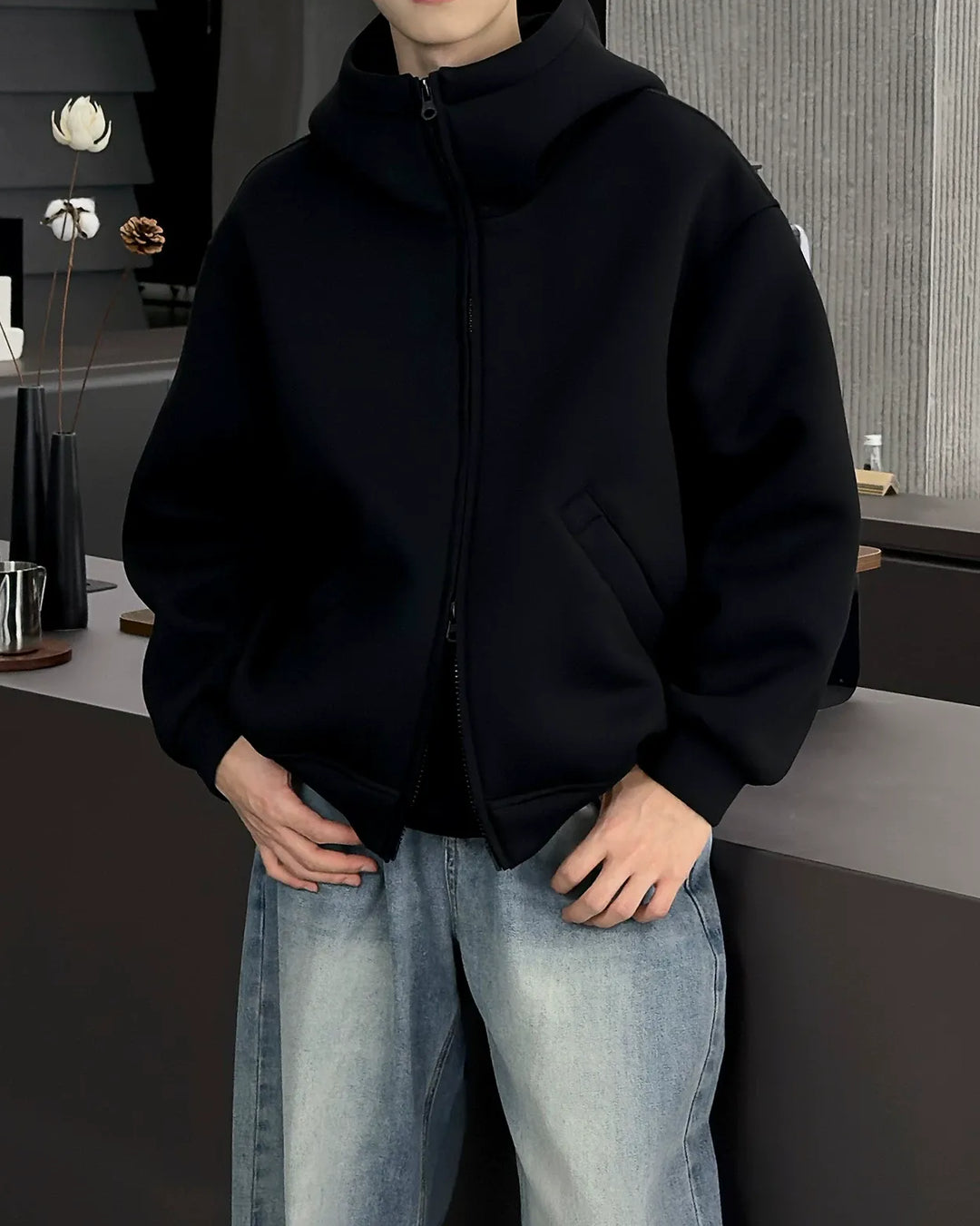 Side view of Minimalist Full-Zip Oversized Hoodie