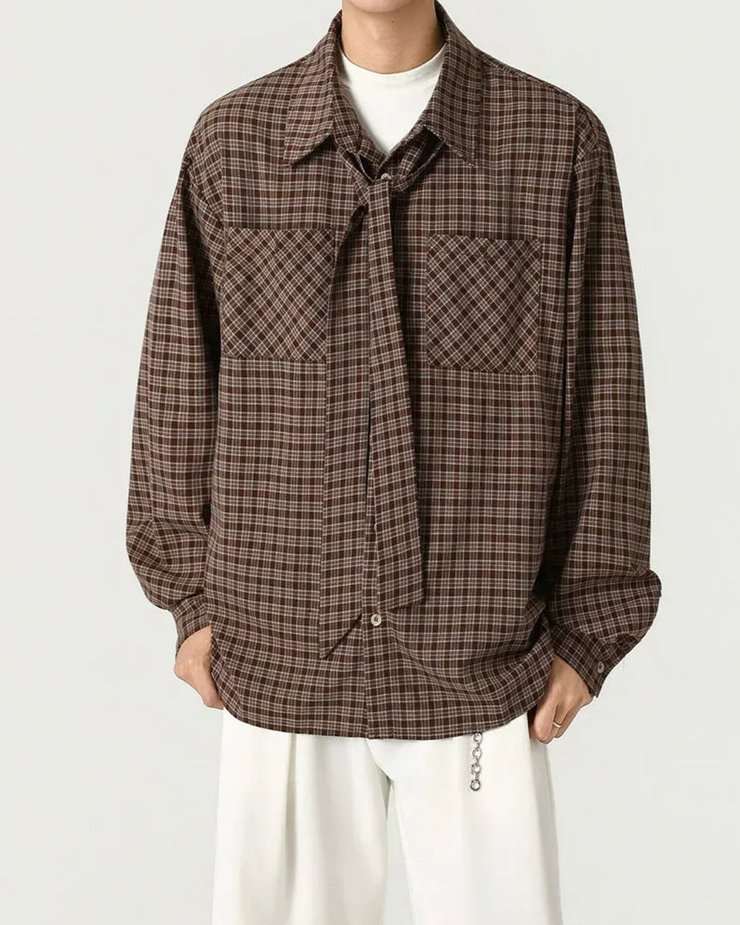 Front view of Checkerboard Neck Tie Shirt
