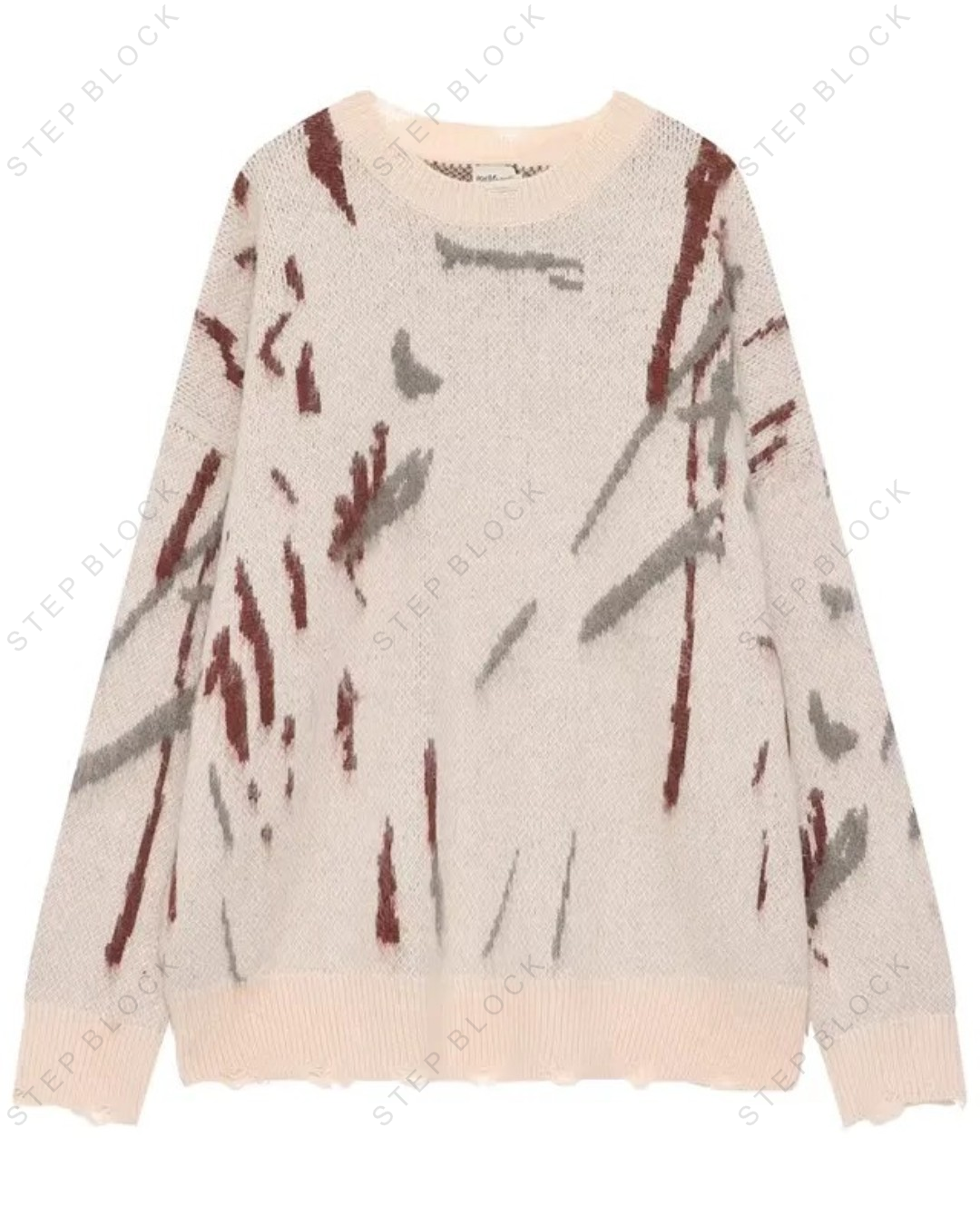 STEP BLOCK ST1014 Distressed Abstract Print Sweater