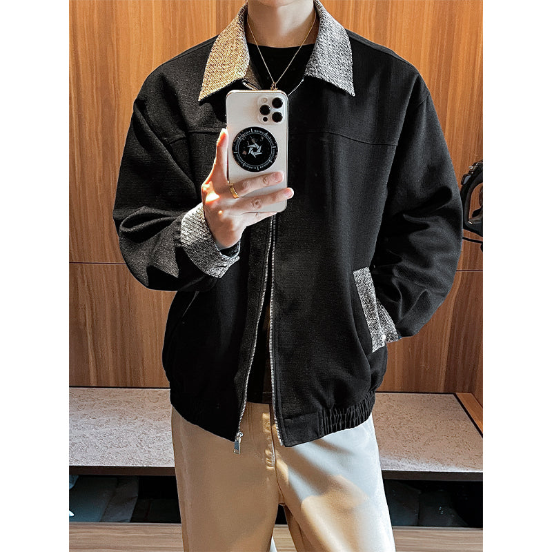 Contrast-collar zip jacket, mirror view of the brown jacket