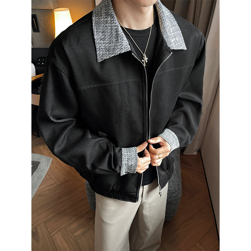 Contrast-collar zip jacket, angled view of the black jacket