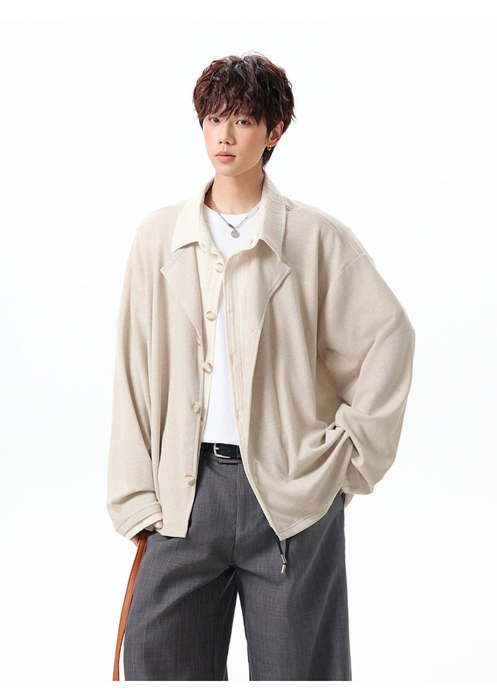 Layered lapel jacket, front view of the cream layered lapel jacket