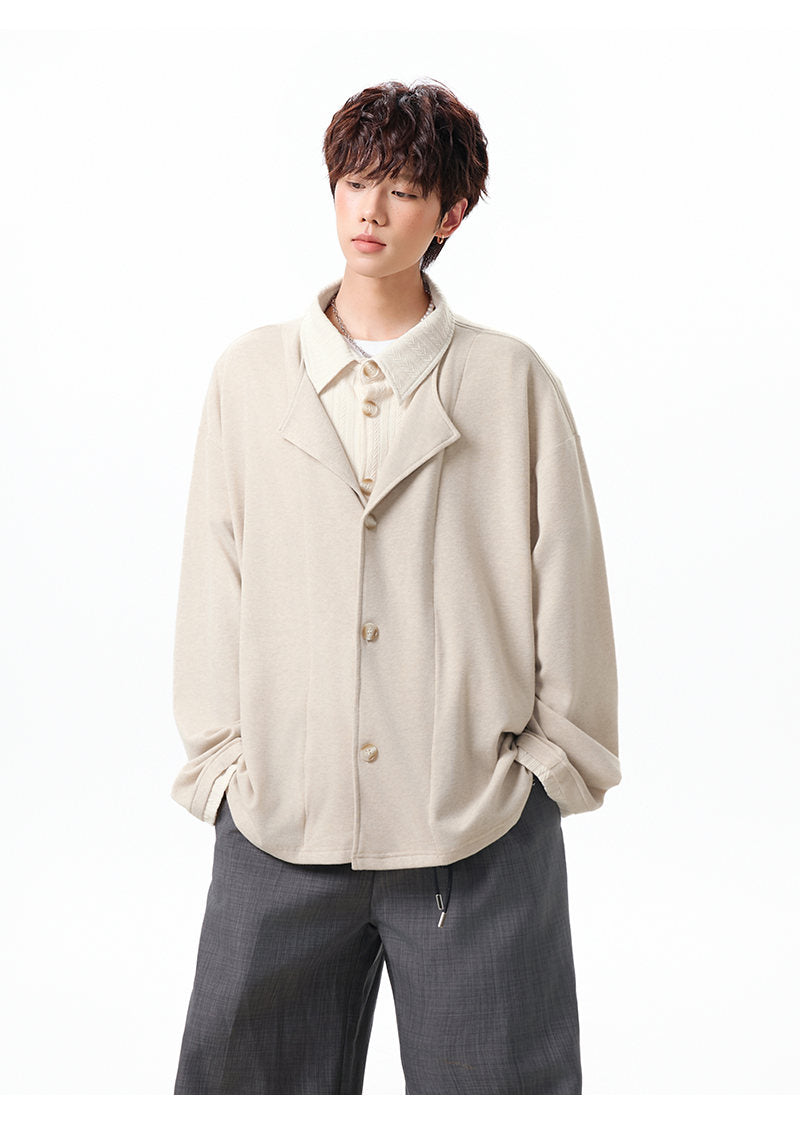 Layered lapel jacket, angled view of the cream jacket