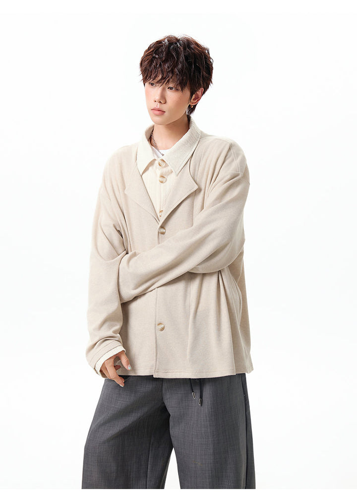 Layered lapel jacket, front view showing the layered collar