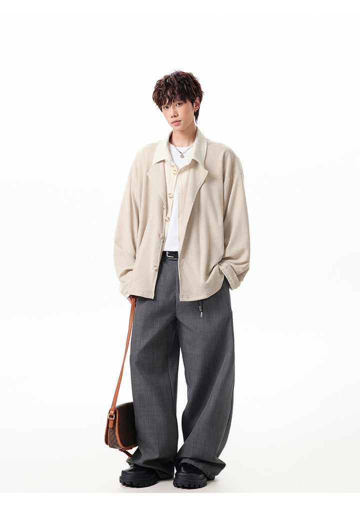 Layered lapel jacket, front view of the cream jacket
