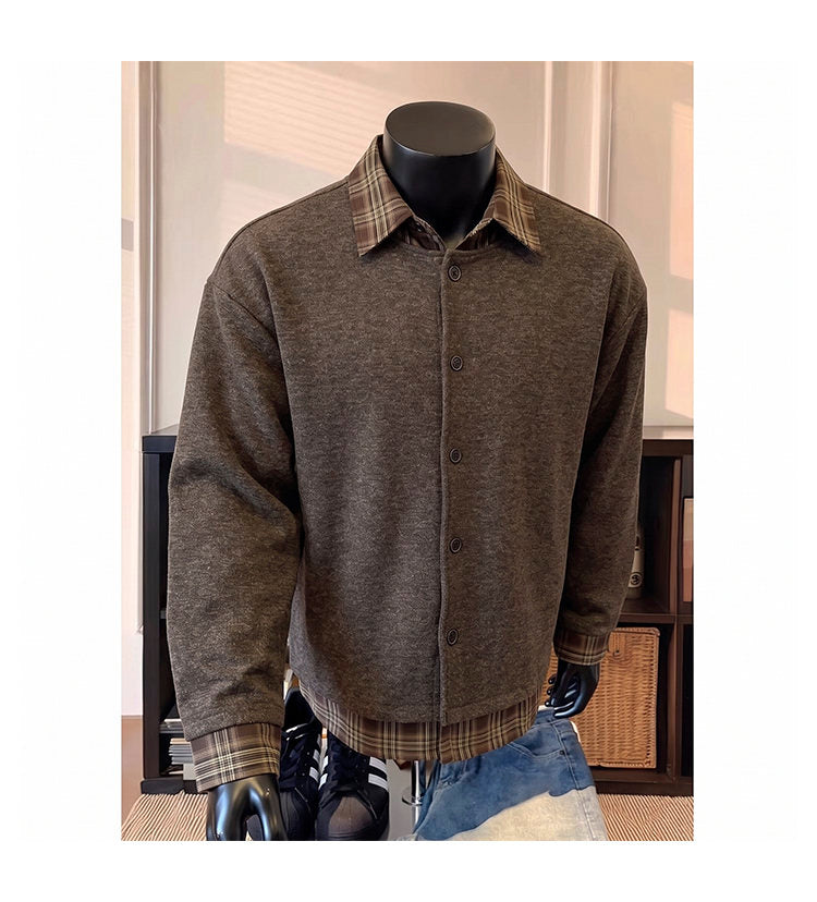 Layered plaid-collar jacket, flat-lay style view showing the collar