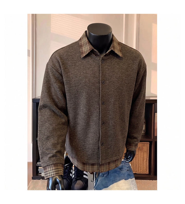 Layered plaid-collar jacket, flat-lay style view showing the collar