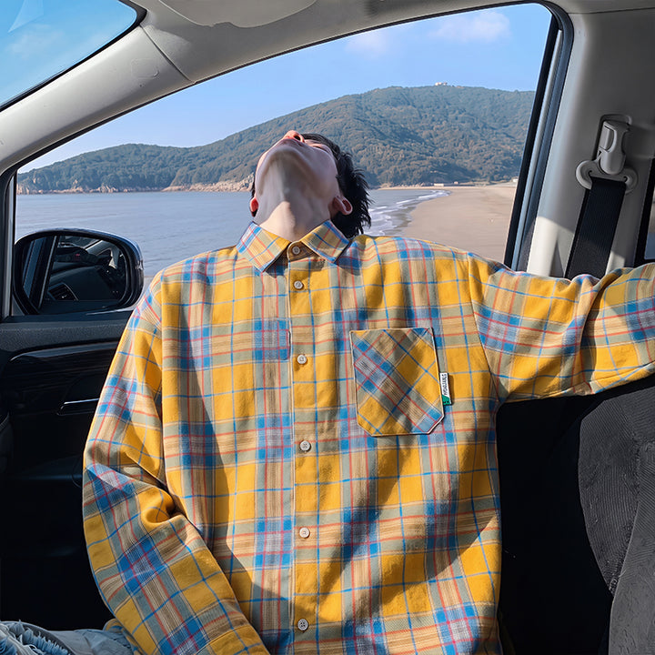 Oversized plaid flannel shirt, styled view of the plaid flannel shirt