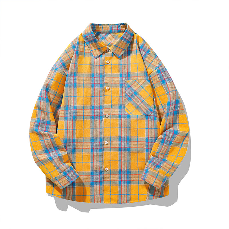 Oversized plaid flannel shirt, flat-lay view of the plaid flannel