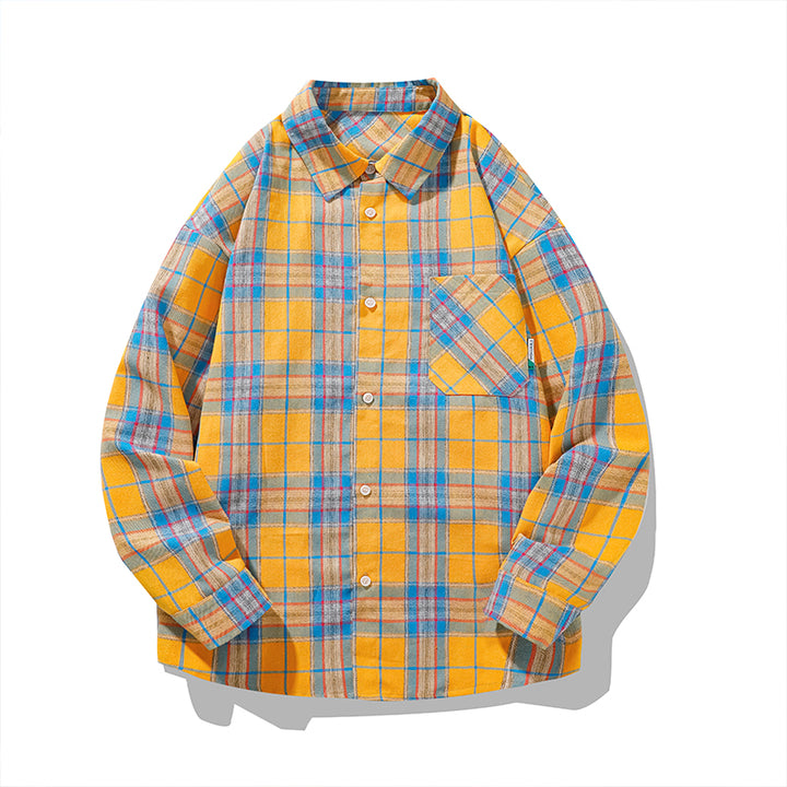 Oversized plaid flannel shirt, flat-lay view of the plaid flannel