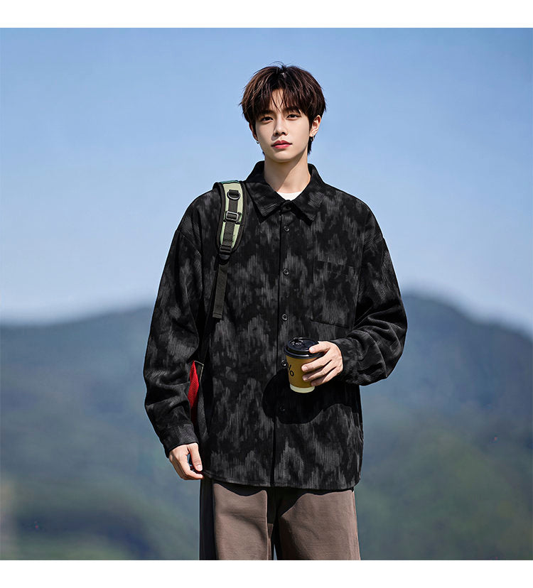 Washed long-sleeve shirt, front view of the black washed shirt
