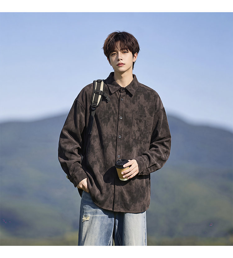 Washed long-sleeve shirt, angled view of the black shirt