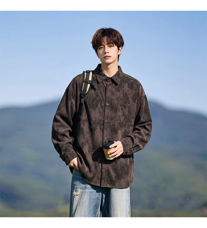 Washed long-sleeve shirt, angled view of the black shirt