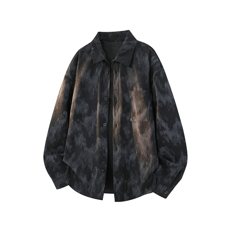 Washed long-sleeve shirt, flat-lay view of the black washed shirt