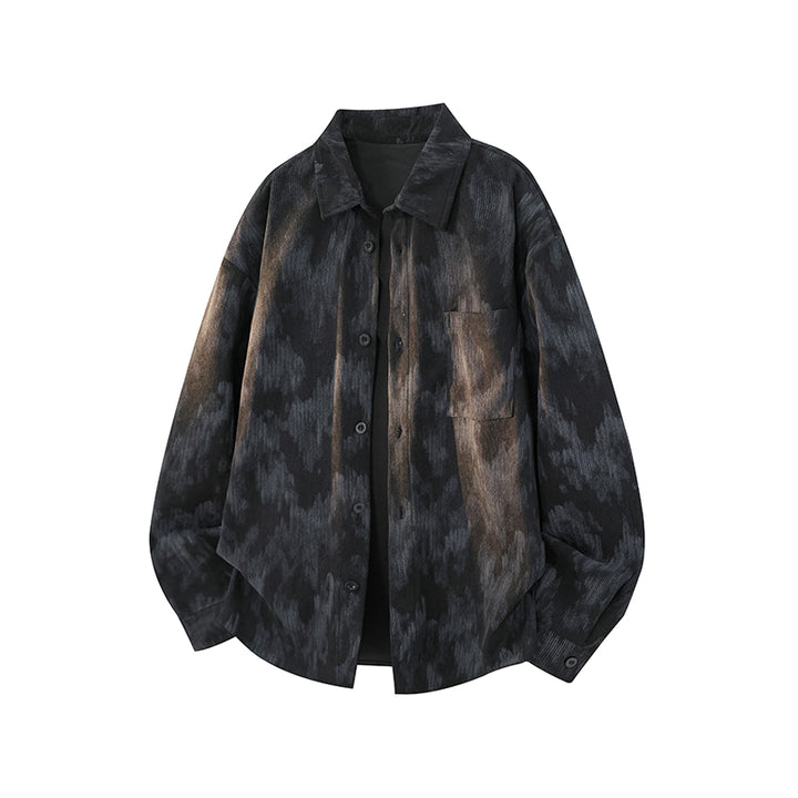 Washed long-sleeve shirt, flat-lay view of the black washed shirt