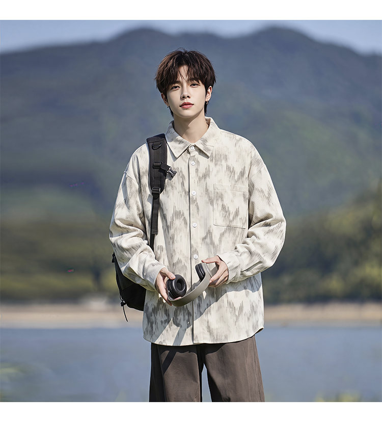 Washed long-sleeve shirt, front view of the cream washed shirt