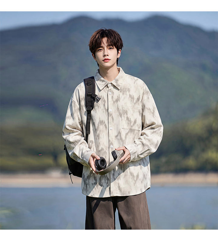 Washed long-sleeve shirt, front view of the cream washed shirt