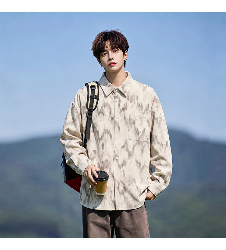 Washed long-sleeve shirt, front view of the cream shirt