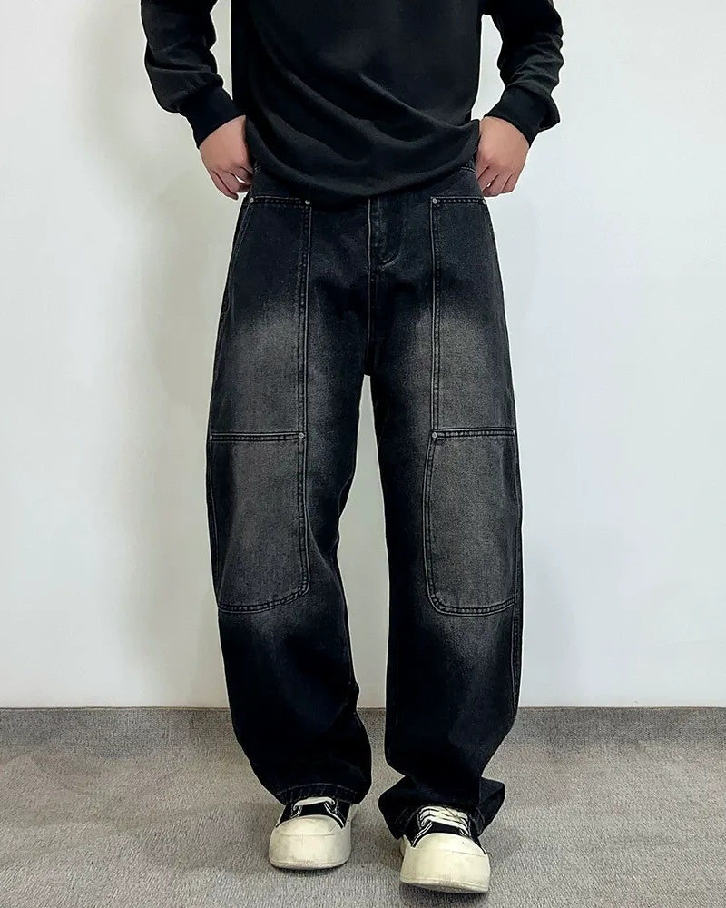 Close-up detail of Panel Detail Multi-Pocket Baggy Jeans