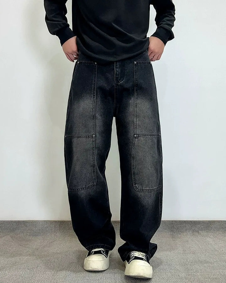 Close-up detail of Panel Detail Multi-Pocket Baggy Jeans