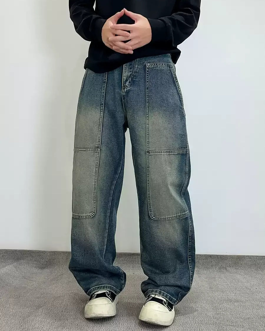 Side view of Panel Detail Multi-Pocket Baggy Jeans