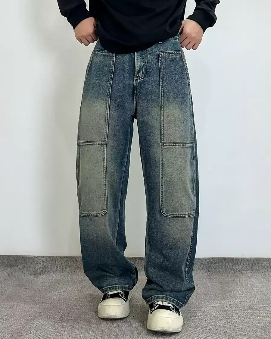 Lifestyle styling view of Panel Detail Multi-Pocket Baggy Jeans
