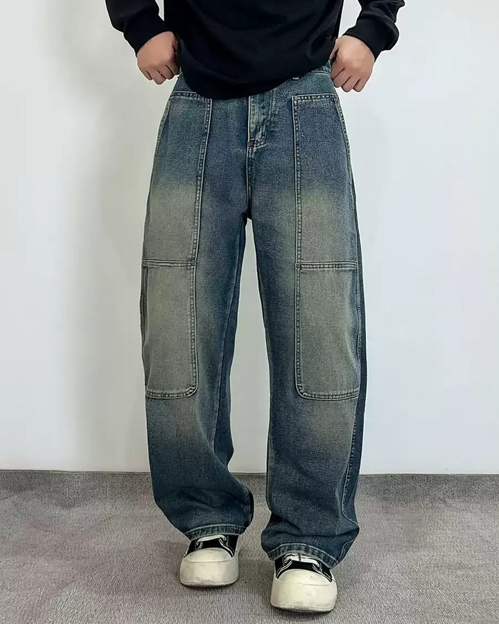 Lifestyle styling view of Panel Detail Multi-Pocket Baggy Jeans