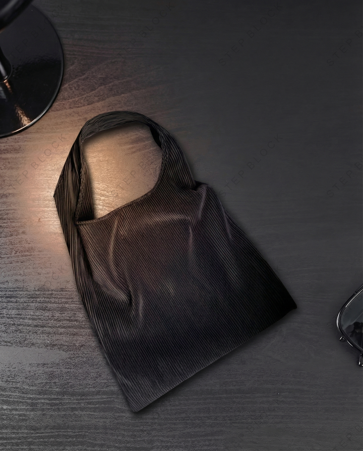 STEP BLOCK AC072 Oversized Black Woven Tote &amp; Shoulder Bag