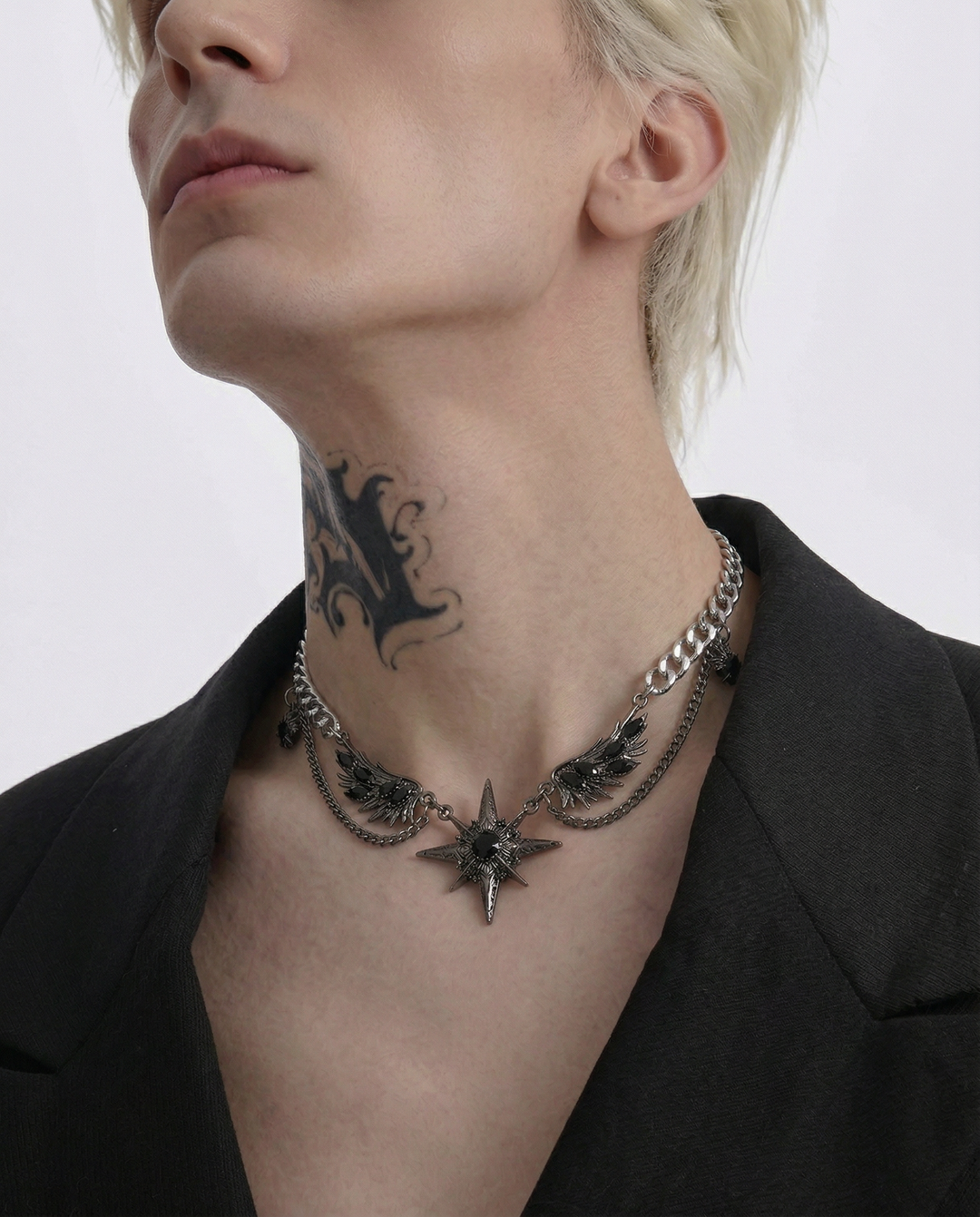Additional detail view of Gothic Beaded and Star Statement Necklace Set