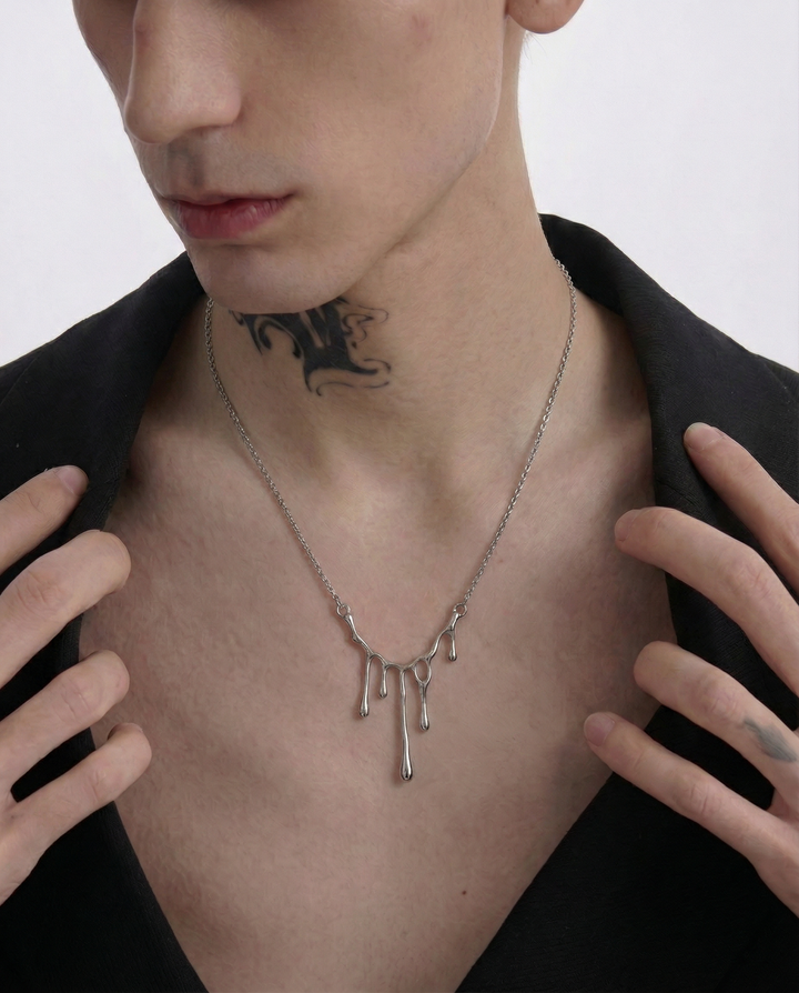 Lifestyle styling view of Multi-style Gothic and Minimalist Layered Necklace Set