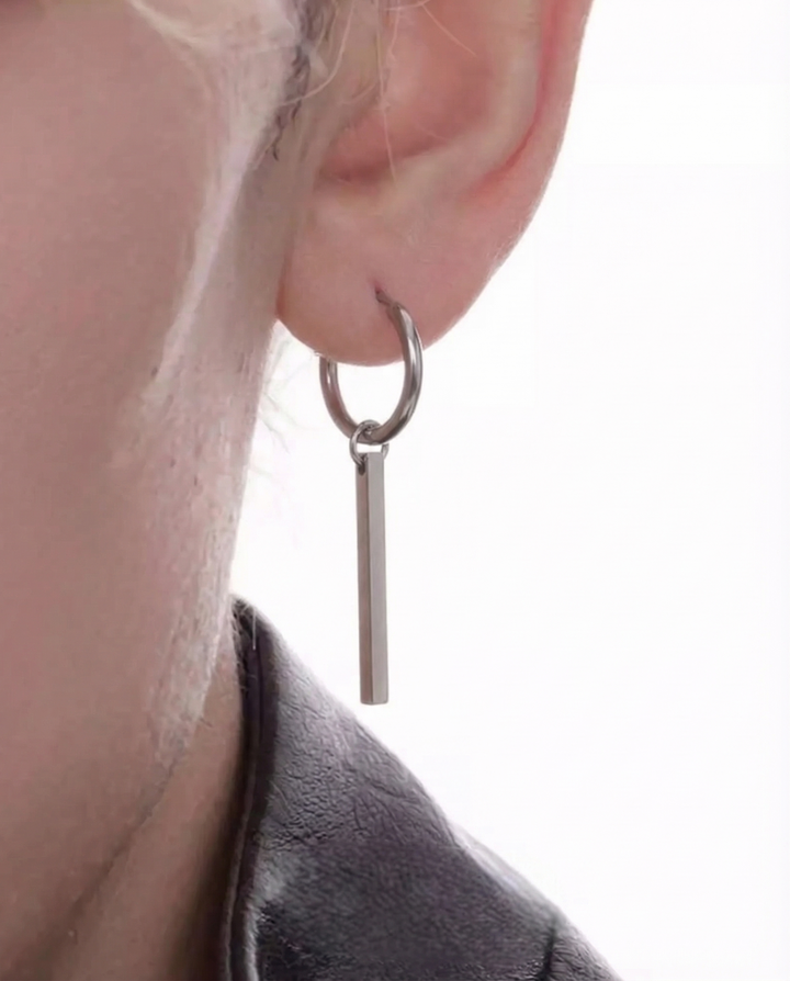 Front detail of Minimalist Silver Hoop and Drop Earrings
