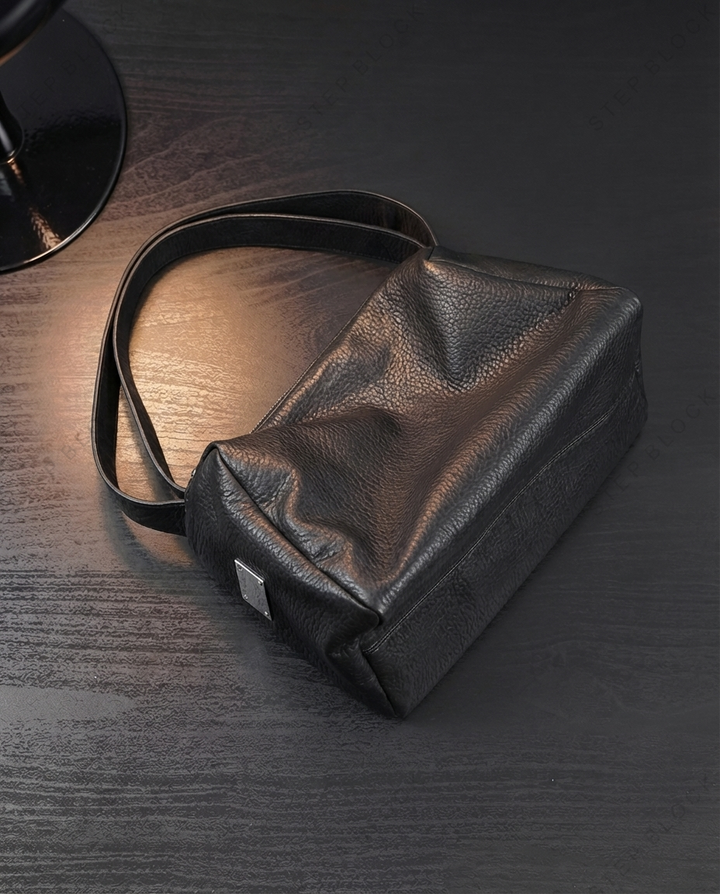 STEP BLOCK AC071 Oversized Black Leather-Look Crossbody &amp; Shoulder Bag