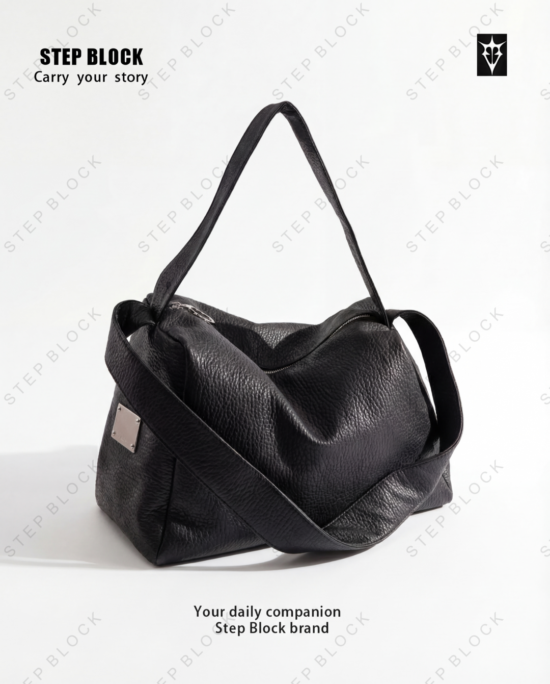 STEP BLOCK AC071 Oversized Black Leather-Look Crossbody &amp; Shoulder Bag