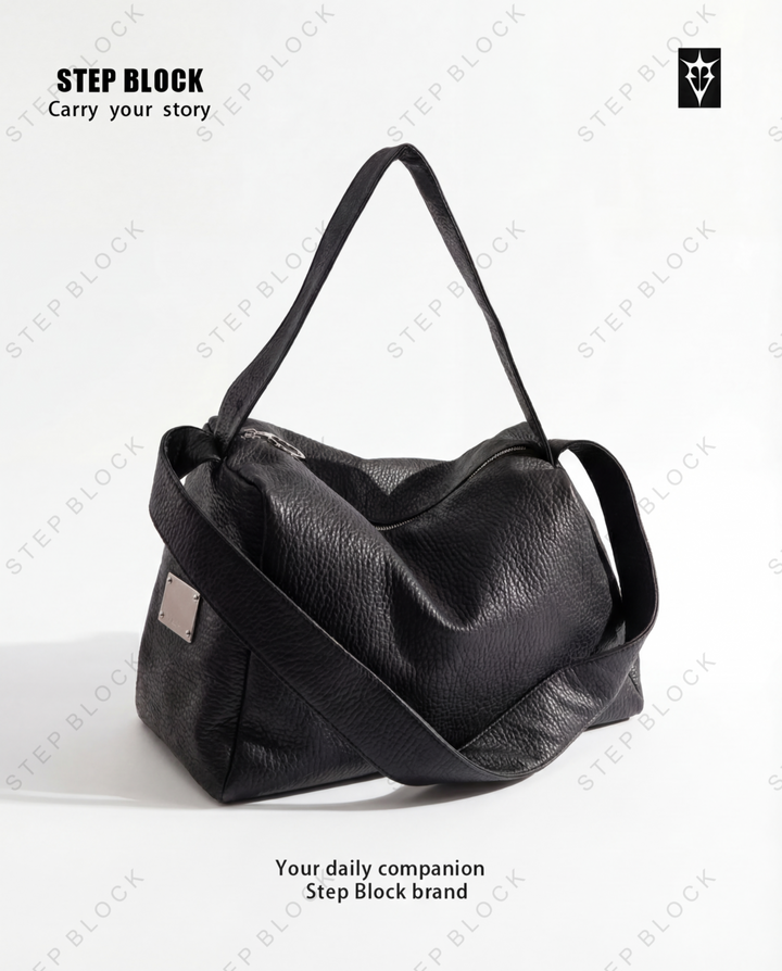 STEP BLOCK AC071 Oversized Black Leather-Look Crossbody &amp; Shoulder Bag